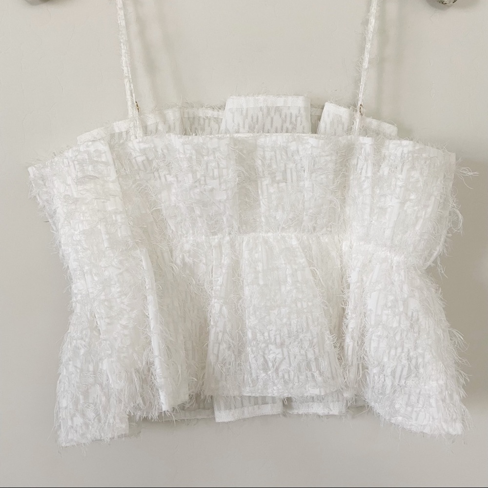 Zara White Crop Top Textured Fringe Top - Picture 7 of 16